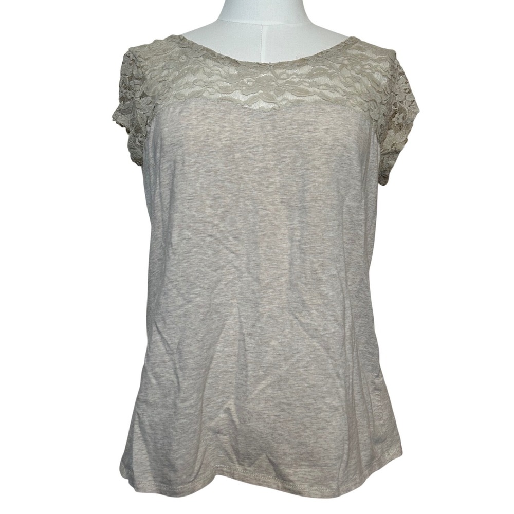 Y2K Charlotte‎ Russe Lace Trim T Shirt Heather Gray Women's XL